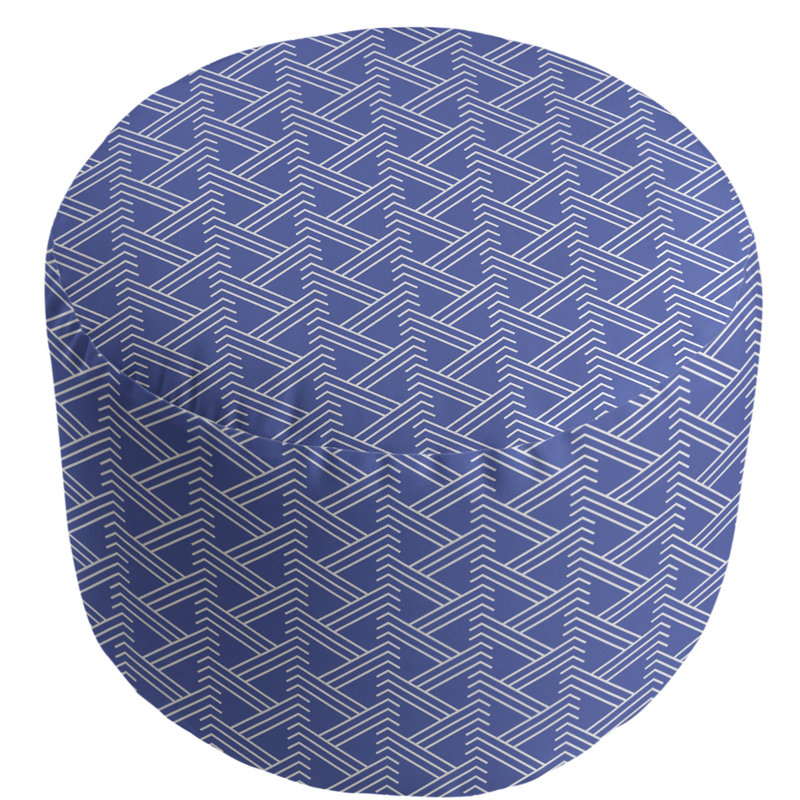 Upholstered Pouf, Blue/White