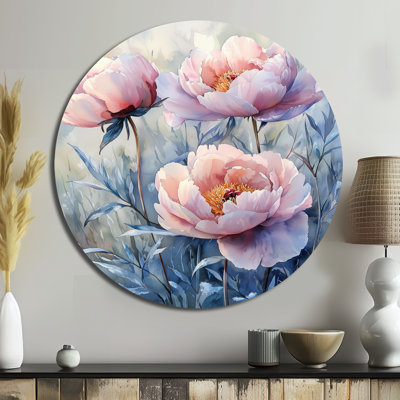 Kafus - pivoines rondes, art mural en métal rose traditionnel