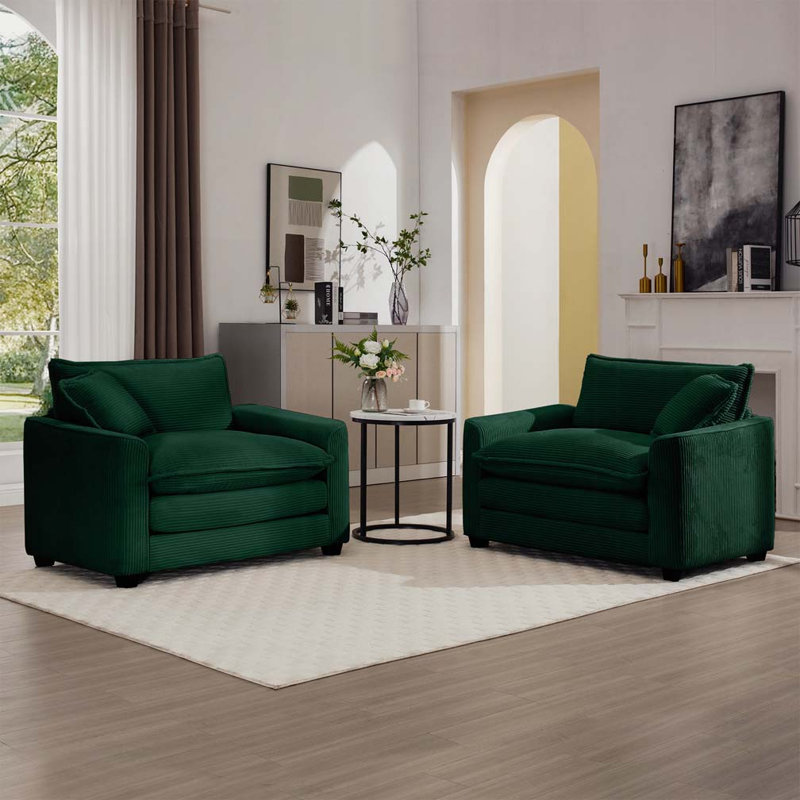 Fauteuil en velours côtelé 2 pièces, Vert