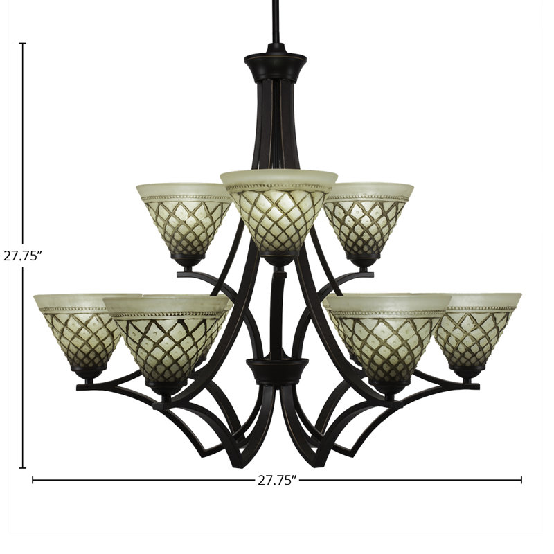 Zilo 9 Light Uplight Chandelier Shown With 7" Chocolate Icing Glass, Dark Granite