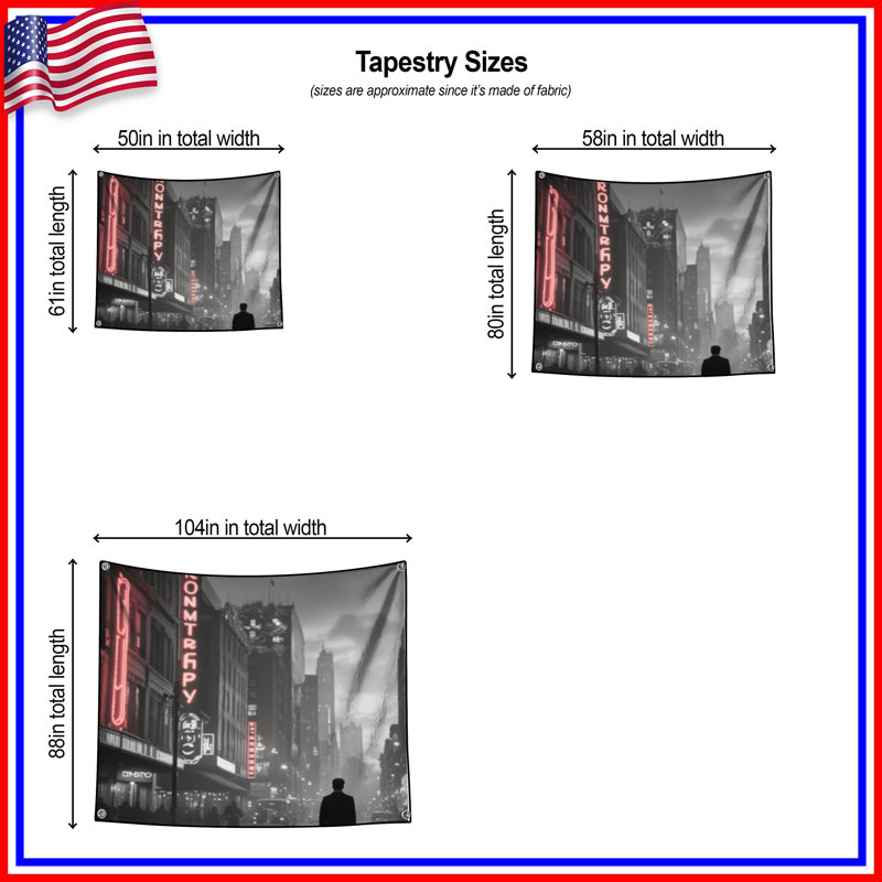 Tapisserie murale noire «Cityscape», 68 po H x 80 po L avec 4 œillets