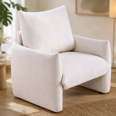 Modern Chenille Accent Chair, 34.3" Oversized Single Sofa Armchair with Plush Cushion, Soft Upholstered Reading Chair for Living Room, Small Space, Be