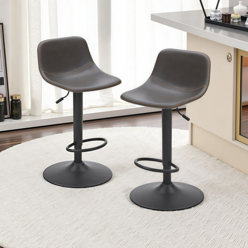 Ensemble de 2 tabourets de bar pivotants Mid-Century avec support pour le dos et hauteur réglable, Gris