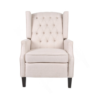 Pushback Recliner Chair, Fabric Armchair Push Back Recliner With Rivet Decoration, Mid Century Wingback Accent Chair For Living Room, Bedroom