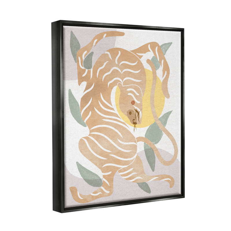 «Tiger» par Lil 'Rue - peinture sur toile à cadre flottant, Cadre flottant noir de jais, H 31 po x l 25 po x P 1,7 po