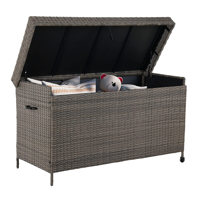 Ebern Designs Maritssa 60.5'' W 170 Gallons Water Resistant Deck Box with Wheels, Light Brown
