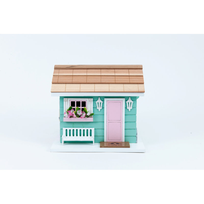 Pastel Green and Pink Wooden She Shed Birdhouse