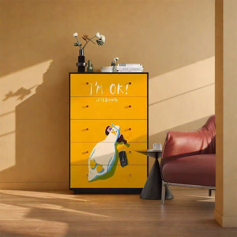 Walnut Wood Frame Cabinet with Five Drawers