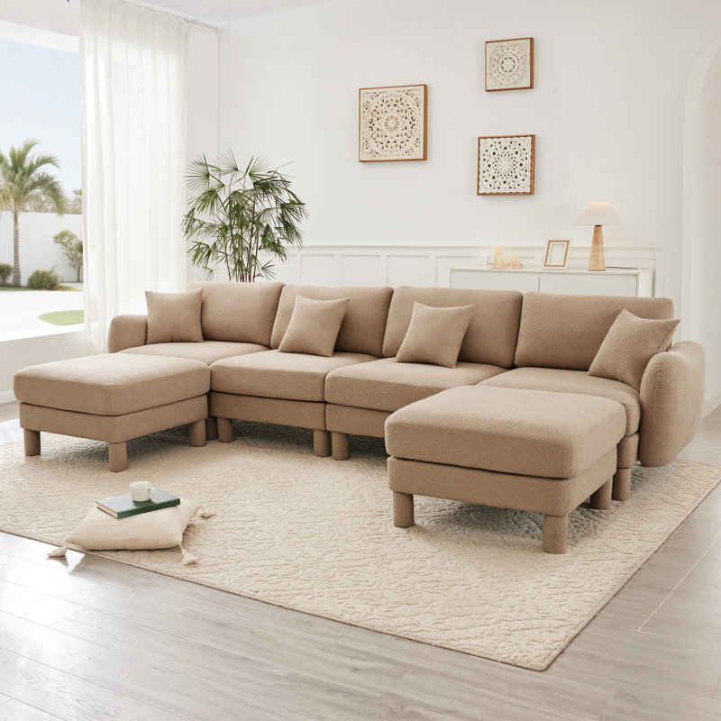 Canapé en forme de U moderne avec accoudoirs en tissu bouclé et coquille pour le salon, la chambre à coucher et le bureau
