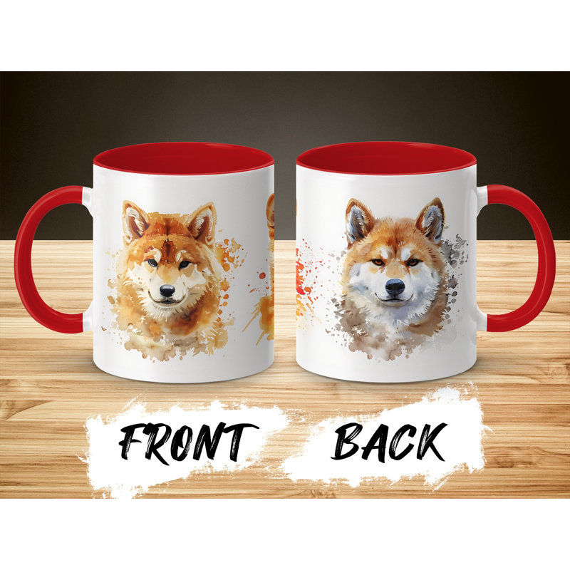 Artistic Watercolor Shiba Inu Design 11oz Coffee Mug, Red, 3