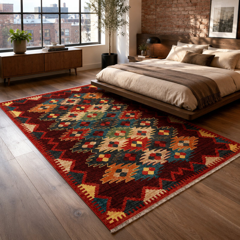 Geometric Cotton and Chenille Flatweave Area Rug, 80 x 150 cm