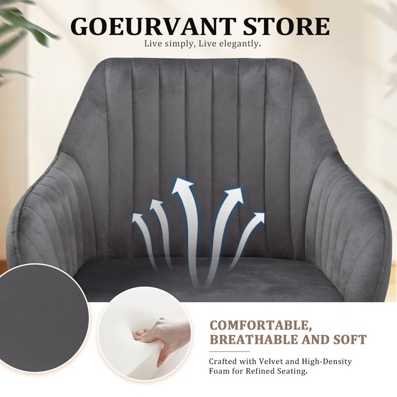 49.5cm H Upholstered Dining Chairs With Wooden Legs, Dark Grey Velvet/Black, 6