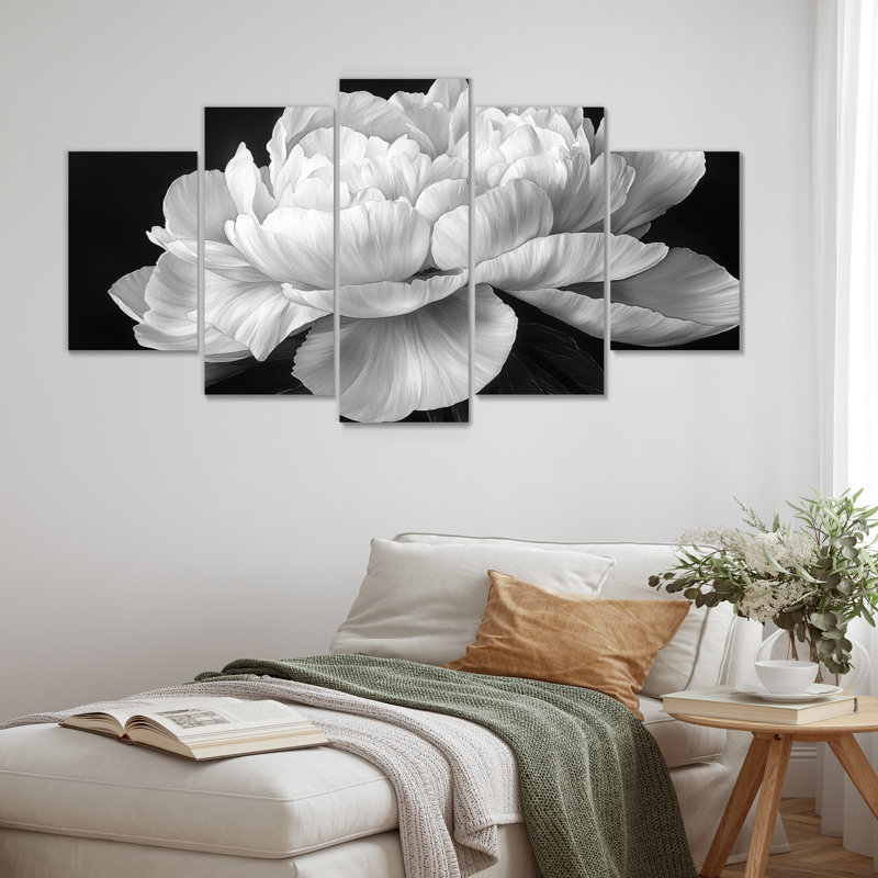 Pivoine blanche et noire Elegnce I - et - art mural traditionnel pour salon diamant