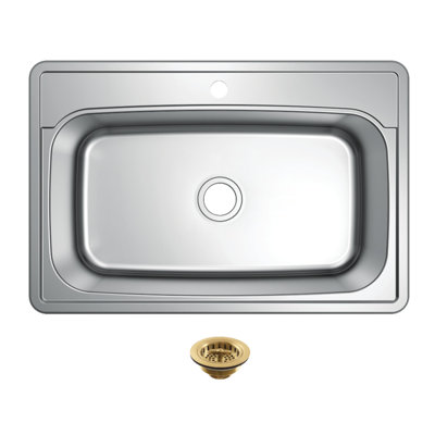 Kingston Brass Studio 33-Inch Stainless Steel Self-Rimming Single Bowl Bar Sink With Drain And Strainer