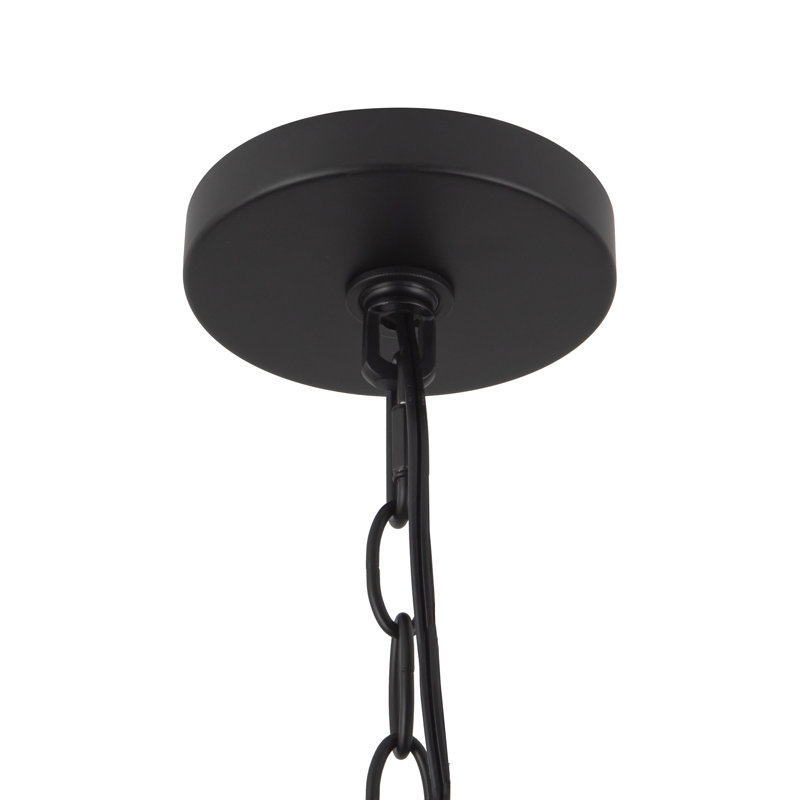 Lustre noir 18 po avec abat-jour en rotin naturel June