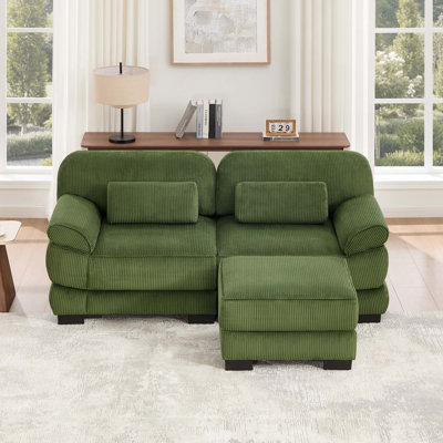 Causeuse moderne à 2 places en tissu velours côtelé moderne et minimaliste avec coussins de siège épais et confortables et 1 repose-pieds