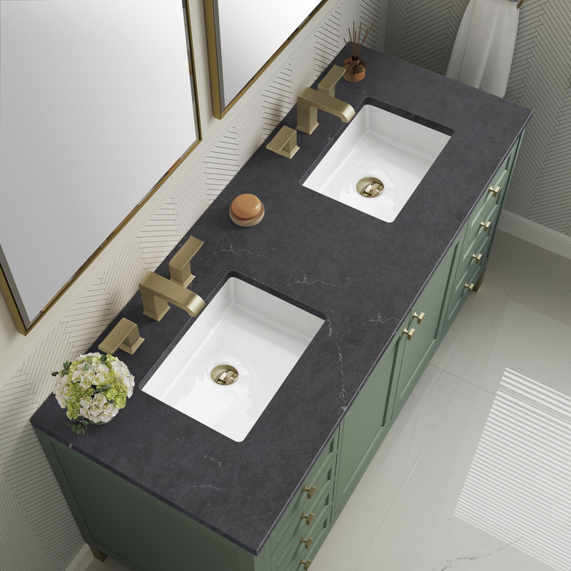 Chicago 60'' W Double Vanity, Smokey Celadon, Charcoal Soapstone, 8" Widespread