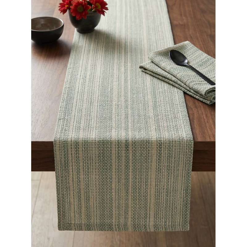 Mint Green Seagrass Stripe Indoor Outdoor Table Runner 14x72, Harvest Orange