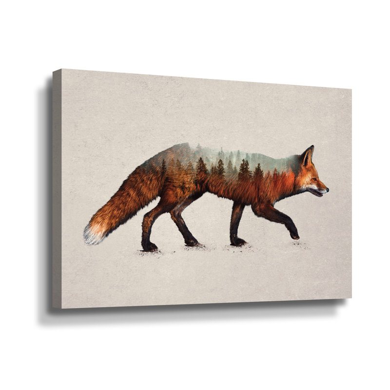 Le renard roux - peinture sur toile, Toile tendue, H 32 po x l 48 po x P 2 po
