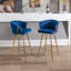 Ensemble de 2 tabourets de bar en velours avec repose-pieds chromé et pieds dorés, parfait pour les cuisines et les bars modernes-1029097361
