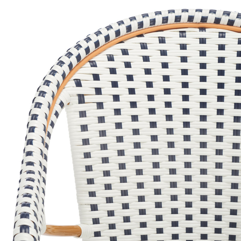 Pawel Wicker Premium All-Weather Wicker Outdoor Dining Armchair, White/Navy, Gold