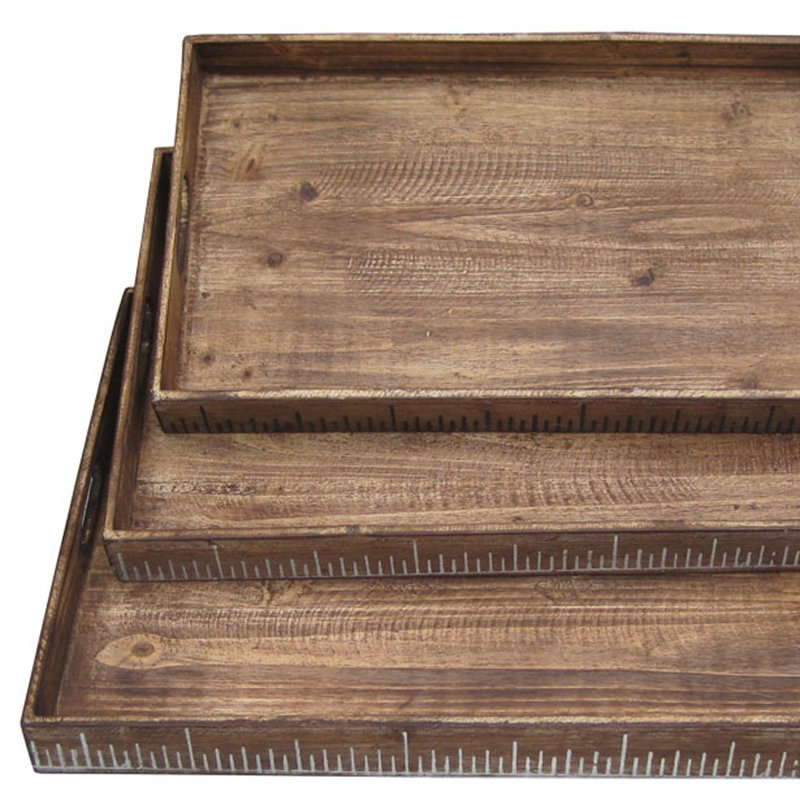 Aske Solid Wood Tray - Set of 3, Brown