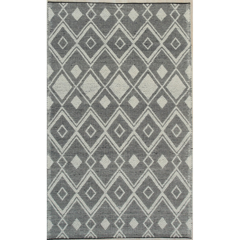 Black Handwoven Wool Diamond Gridlock Geometric Modern Contemporary Carpet Rug, 5' x 8'