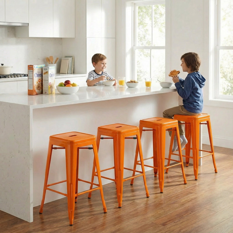 Counter Stool with Metal Frame, Orange