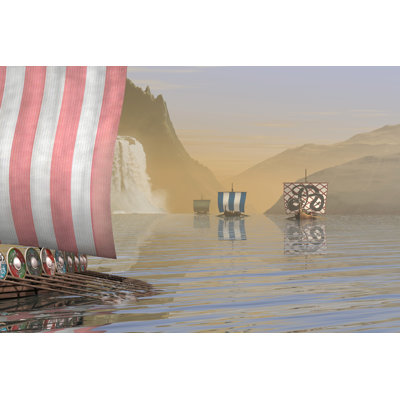 Viking Longships - Wrapped Canvas Photograph