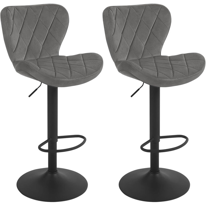 Bronxville Upholstered Velvet Adjustable Height Bar Stool, Grey/Brown/Blue