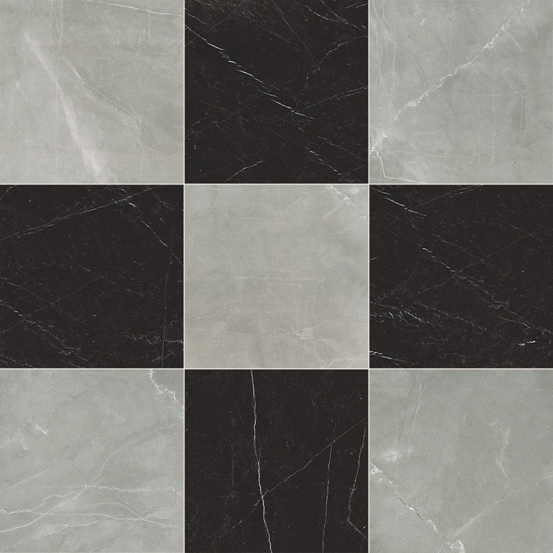 Tuscany Checkerboard 12X12 Amani Grey And Marquina, Amani Gray/Marquina