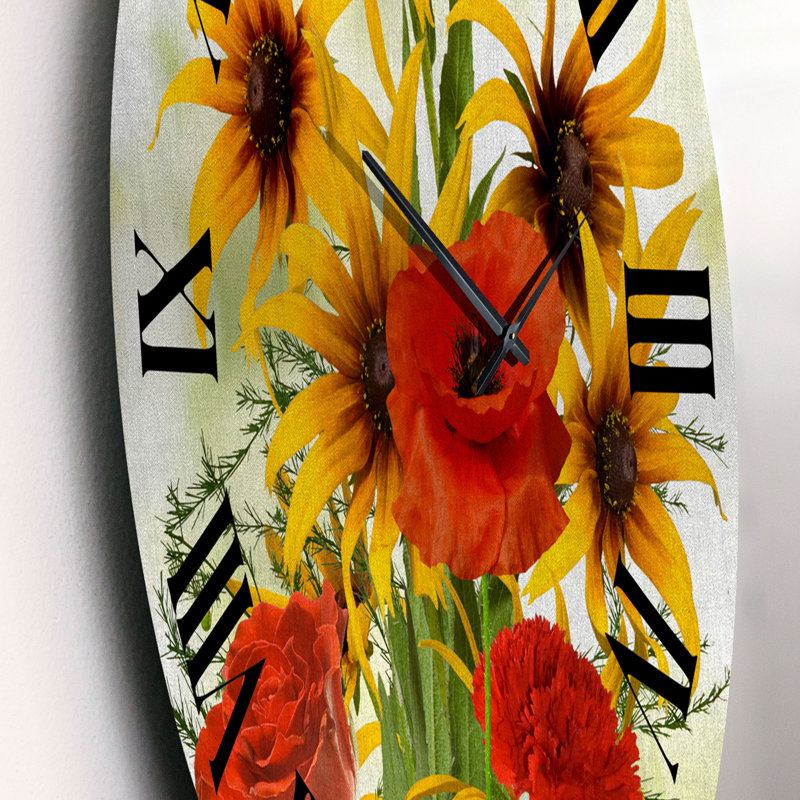 Tournesols et coquelicots dans la nature - Horloge murale traditionnelle, Petit