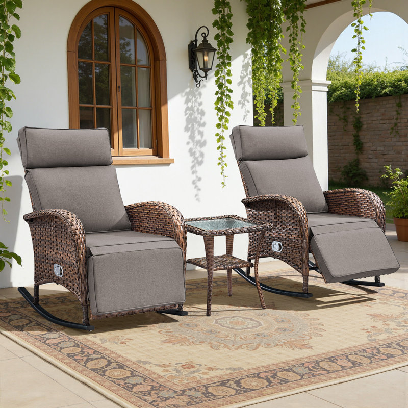 Chaise berçante inclinable pour patio avec dossier et repose-pieds réglables, ensemble de 2 chaises longues toutes saisons avec table d'appoint