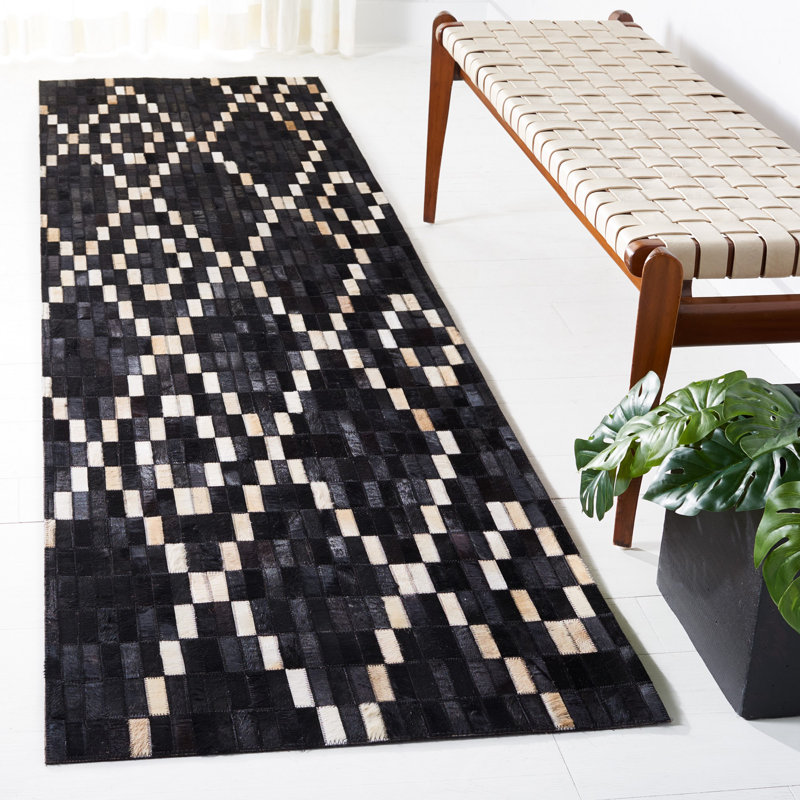 Studio Leather Flat Weave Hair On Leather Argyle Rug, Runner 2'3" x 9'