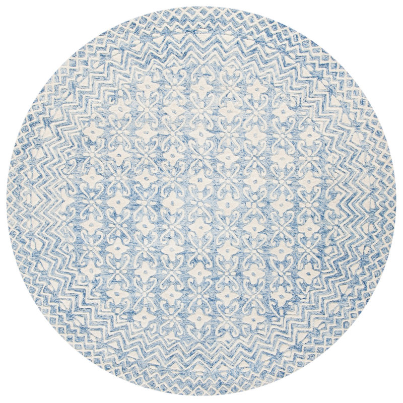 Simmerman Hand Tufted Wool Geometric Rug, Round 6'