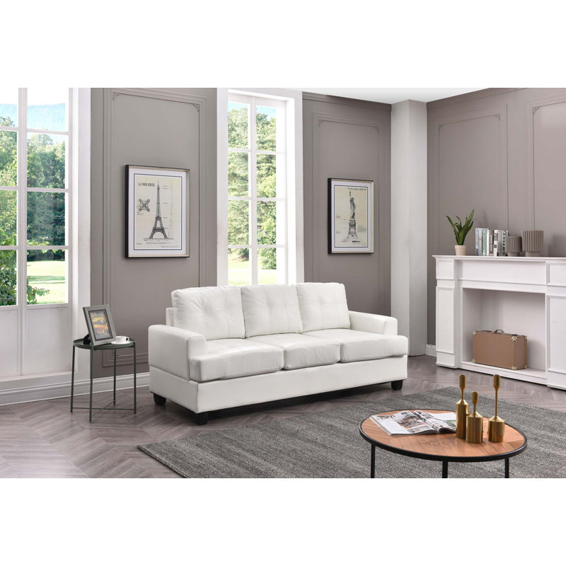 79" PU Sofa, White Faux Leather, Black