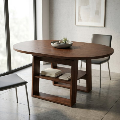Table de salle à manger extensible ronde 43,3 "à 59" avec rallonge papillon et rangement, table de cuisine ronde à ovale pour 4 à 6 personnes
