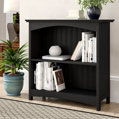 29" H x 29.5" W Wood 2 Tier Bookcase with 2 Arched Support, Storage and Display Bookshelf for Home Office and Living Room, Black