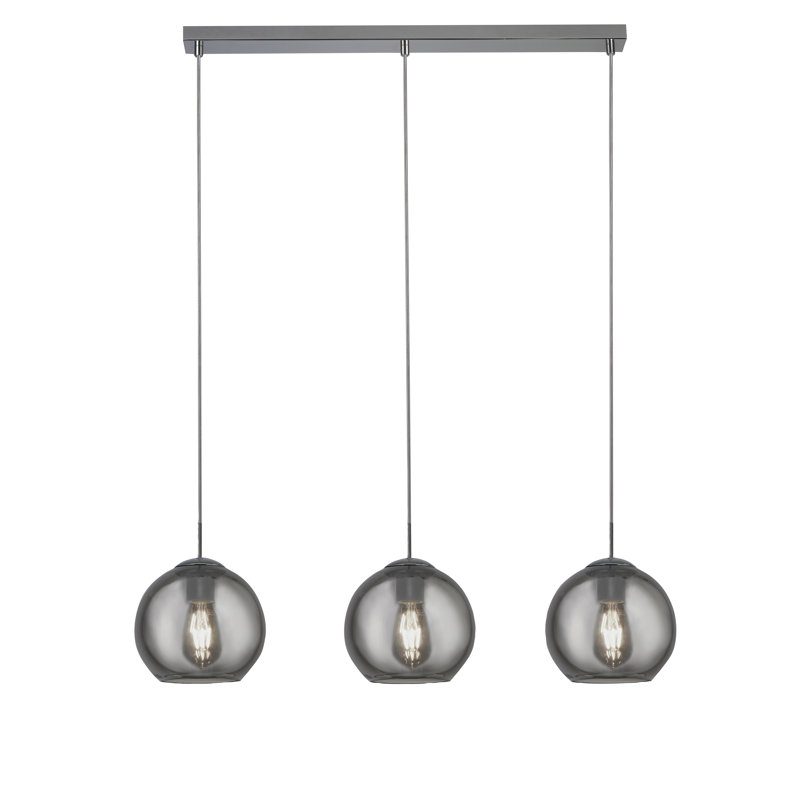 3 - Light Kitchen Island Globe Pendant, Silver/Smoked Grey