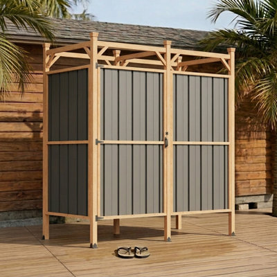 Ensemble de cabine de douche extérieure, cabine de douche avec crochets et tablettes, ensemble de douche en vinyle pour douche de piscine, vestiaire extérieur, douche de plage