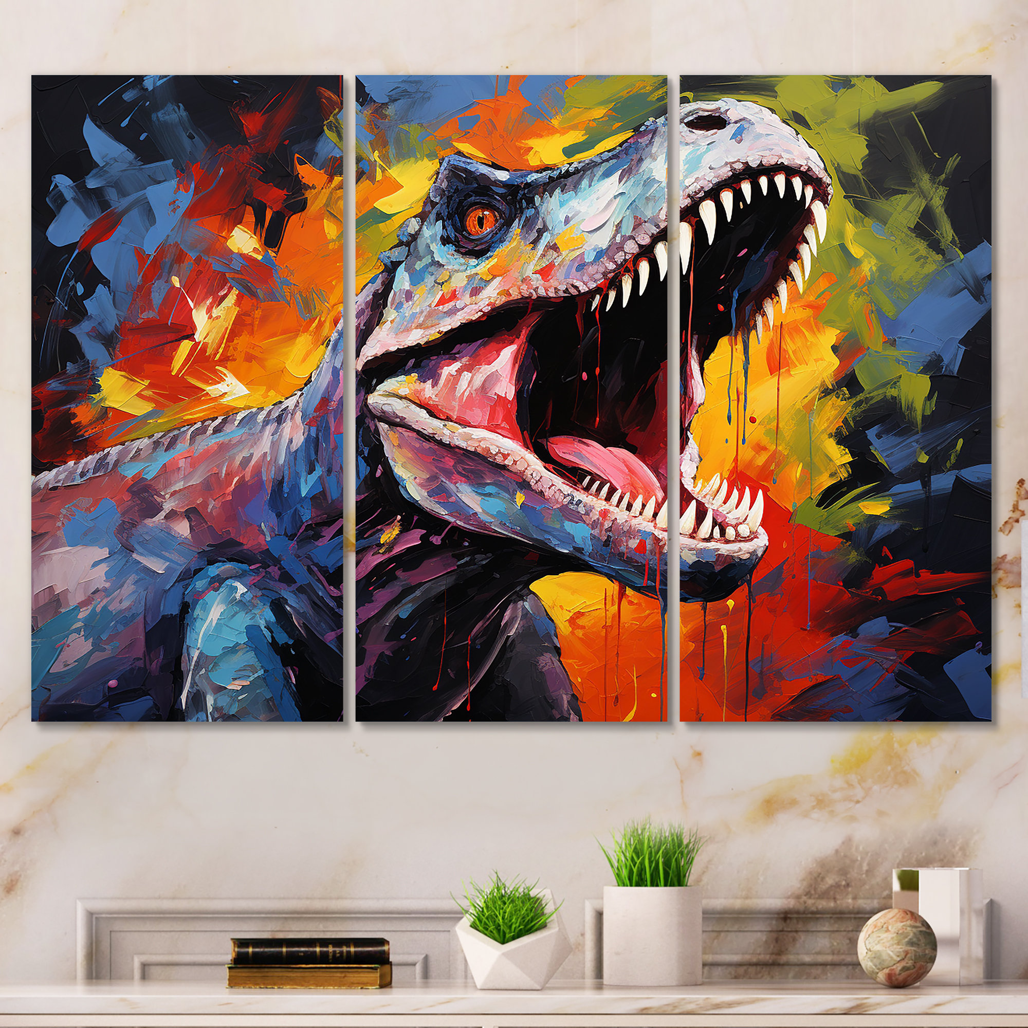 Trinx Colorful Roaring Trex Dinosaur I - Dinosaur Wall Art | Wayfair