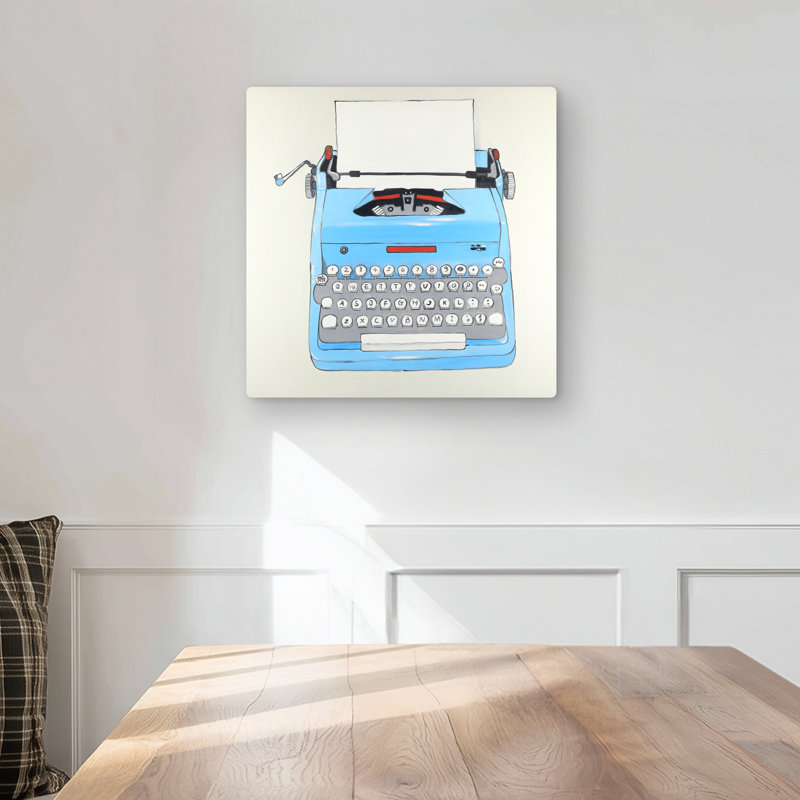 Blue Typewriter Machine - Metal Print for Home Decor