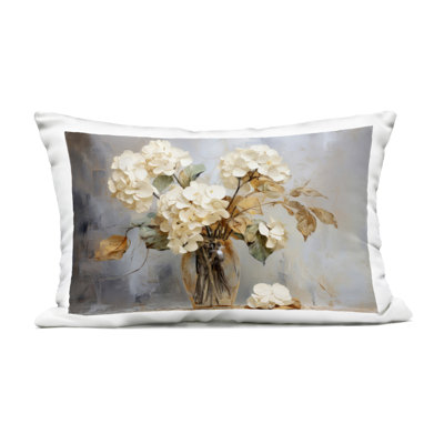 Aged With Grace Hydrangeas Outdoor Printed Pillow design by LSR Creative Studio