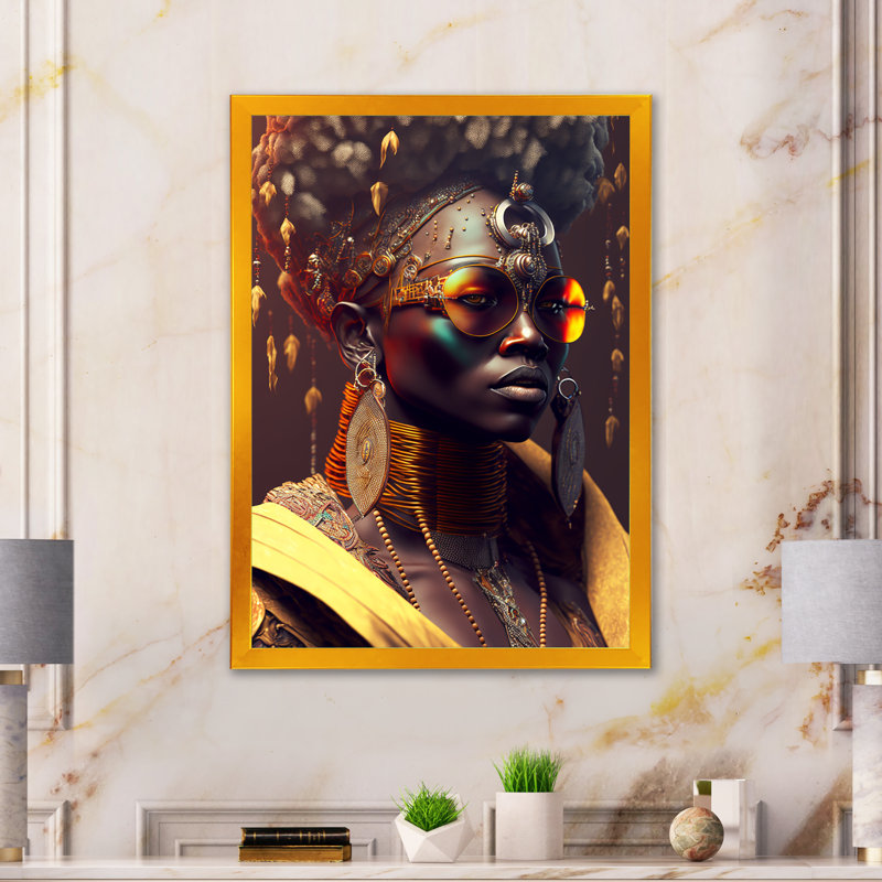 Femme afro-américaine lunettes de soleil Funky Traditiona, H 20 po x l 12 po x P 1 po, Encadrement doré