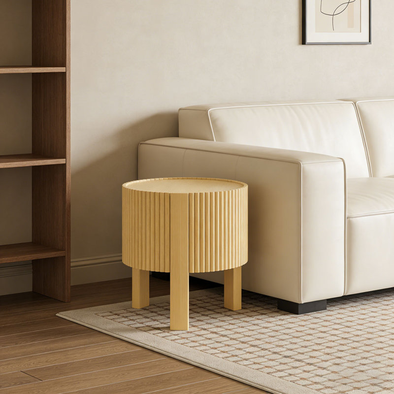 Round Fluted Side Table with Storage
