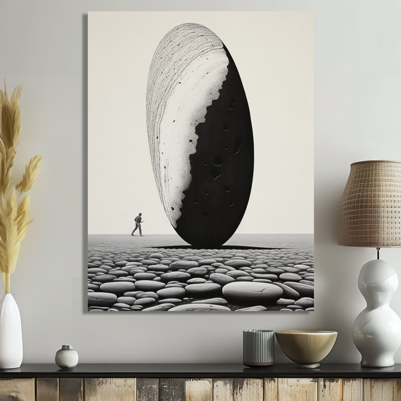 Fard à joues de solitude monochrome - paysage abstrait, art mural, salon, Toile tendue, H 32 po x l 16 po x P 1 po