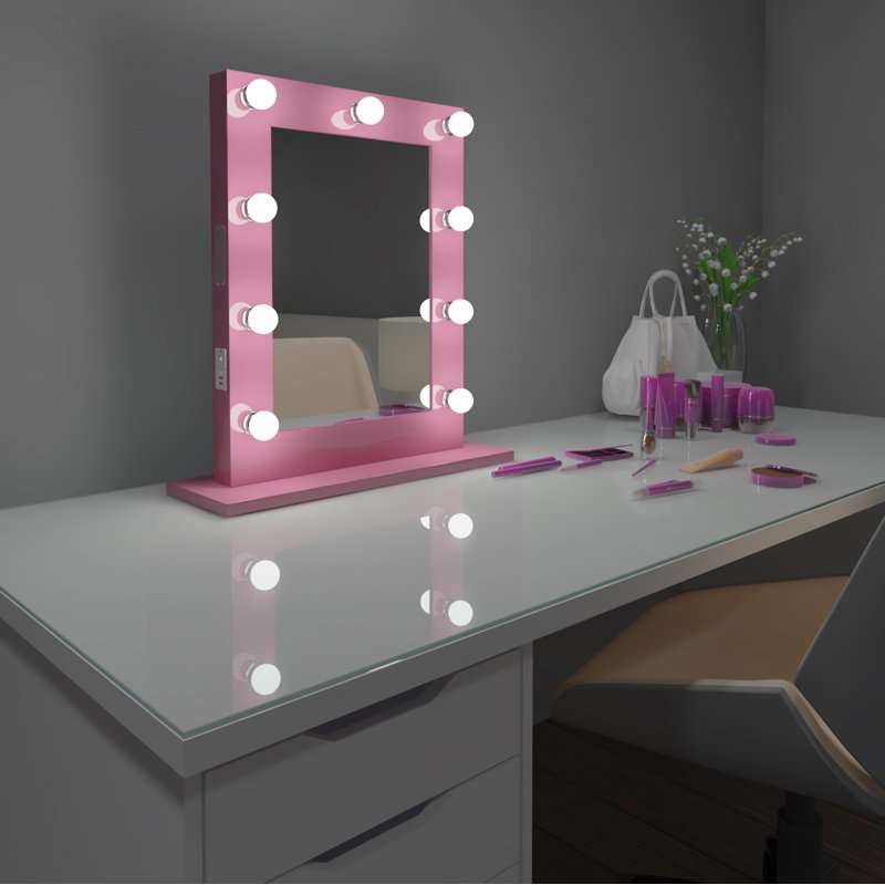 Miroir de maquillage / rasage Hollywood Vanity, H 26 po x l 20 po, Rose, 6000 / avec Bluetooth