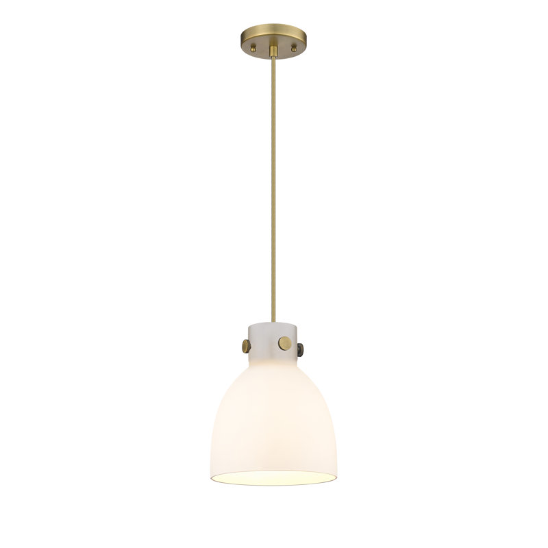 Luminaire suspendu à cordon 1 lumière 8 "Newton Bell, Brushed Brass, Blanc mat