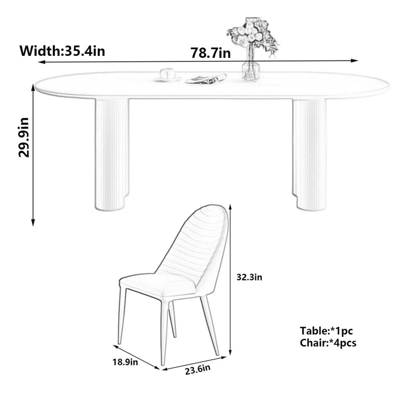 Table de salle à manger style français, H 29,9 po x L 78,7 po x l 35,4 po, Orange