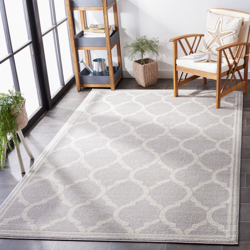 Tapis géométrique gris clair / ivoire Ammundsen, Rectangle 4 pi x 6 pi